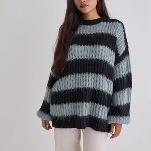 Motel Rocks Black and Gray Striped Crewneck Sweater